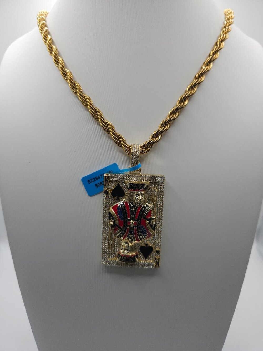 Moissanite King of Spades Card Pendant Chain Set S925 3.36ctw